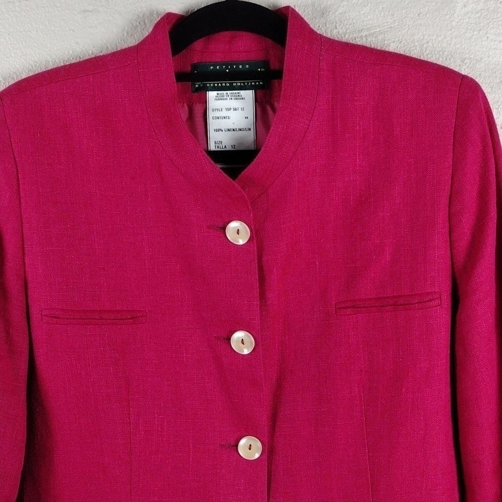 Harve Bernard Petites Pink Linen Long Sleeve Single Breast Button Classic Blazer - Picture 3 of 16